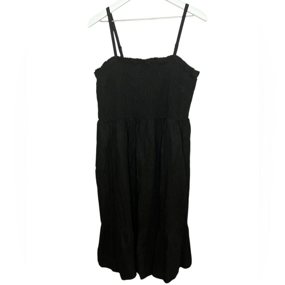 Gap Linen Blend Midi Dress Black XXL Sleeveless Smocked Tier Lightweight Breezy